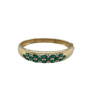 14K Yellow Gold Emerald and Diamond Bangle Bracelet