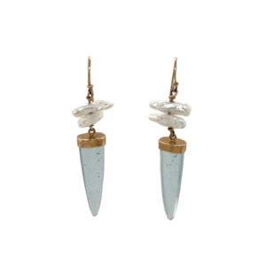 14K Yellow Gold Aquamarine and Fresh-Water Pearl Earrings