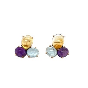 14K Yellow Gold Multi-Color Stone Earrings