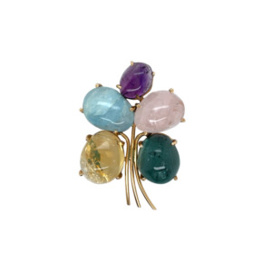 14k Yellow Gold Multi-Color Stone Brooch