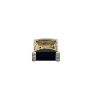 14K Yellow Gold Onyx and Diamond Ring
