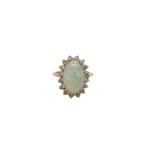 14K Yellow Gold Opal and Diamond Ring