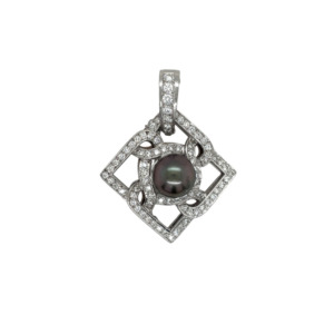 14K White Gold Tahitian Pearl and Diamond Brooch/Pendant