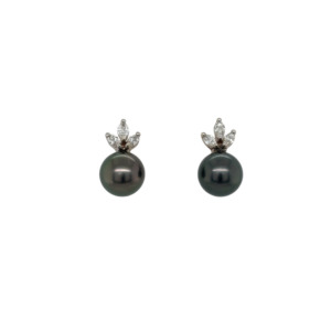 14K White Gold Tahitian Pearl and Diamond Earrings