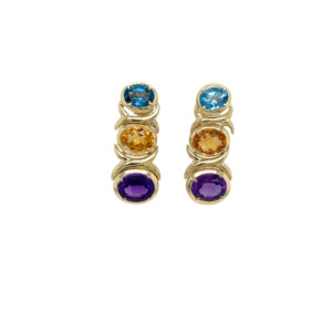 14K Yellow Gold Multi-Color Stone Earrings