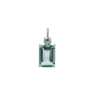 14K White Gold Aquamarine and Diamond Pendant
