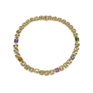14K Yellow Gold Multi-Color Stone Necklace