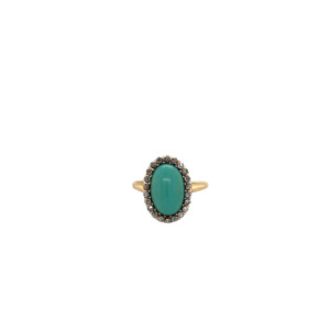 Victorian 14K Yellow Gold Turquoise and Diamond Ring