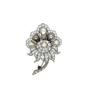 Platinum Diamond Natural Pearl Brooch