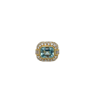 18k Yellow Gold Aquamarine and Diamond Ring