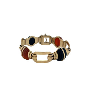 Tiffany & Co Retro 14K Yellow Gold Onyx and Carnelian Bracelet