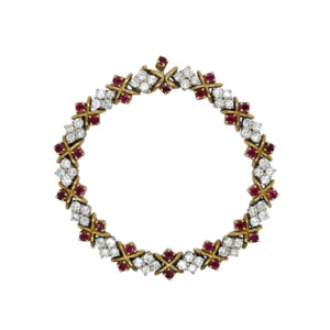 18K Yellow and White Gold Diamond and Ruby Bracelet