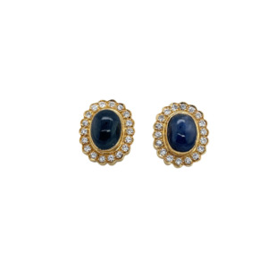 18K Yellow Gold Sapphire and Diamond Earrings