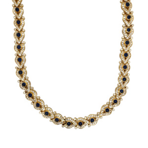 18K Yellow Gold Sapphire and Diamond Necklace