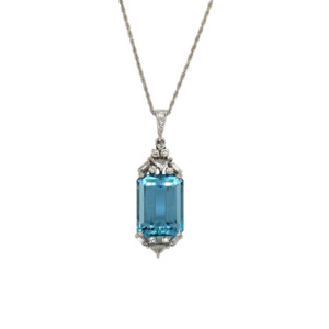 Platinum Aquamarine and Diamond Pendant