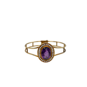 Victorian 14K Yellow Gold Amethyst and Seed Pearl Bracelet