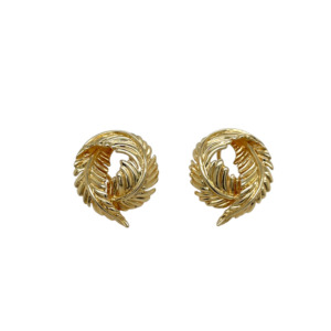 Verdura 18k Yellow Gold Circle Feather Earrings