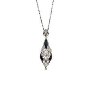 Art Deco Platinum Onyx and Diamond Pendant