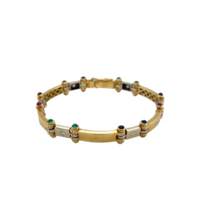 18K Yellow Gold Emerald, Ruby, Sapphire, and Diamond Bracelet