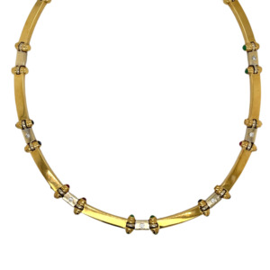 18K Yellow Gold Emerald, Ruby, Sapphire, and Diamond Necklace