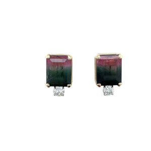 14K Yellow Gold Tourmaline and Diamond Earrings