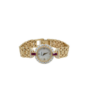 14K Yellow Gold Diamond and Ruby Watch
