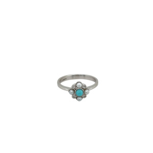14K White Gold Turquoise, Pearl, and Diamond Ring