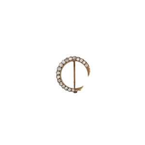 Victorian 14K Yellow Gold Diamond Crescent Brooch