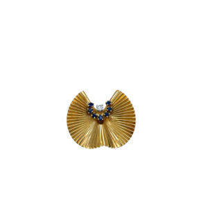 Retro 18K Yellow Gold Sapphire and Diamond Brooch