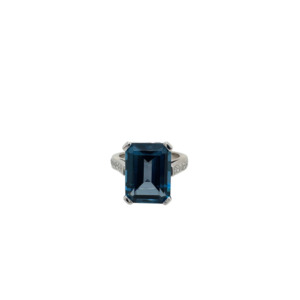 14K White Gold Blue Topaz and Diamond Ring