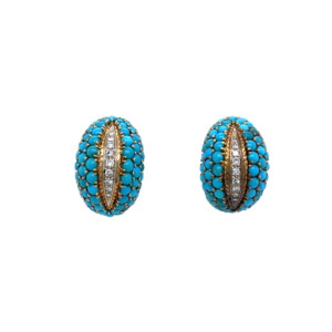 Vintage 18K Yellow Gold Turquoise and Diamond Earrings