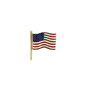 18K Yellow Gold Enamel American Flag Brooch