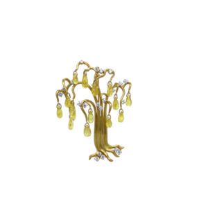Julius Cohen 18K Yellow Gold, Yellow Sapphires, and Diamond Brooch