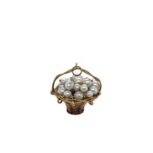 14K Yellow Gold Pearl Basket Charm