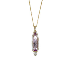 14K Yellow Gold Kunzite and Diamond Pendant