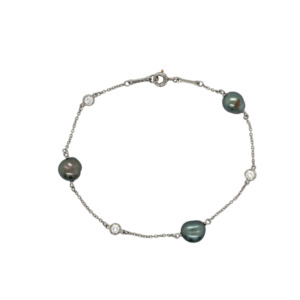 Tiffany & Co. Platinum Black Pearl and Diamond Bracelet
