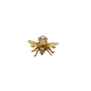 18K Yellow Gold Diamond Bee Brooch