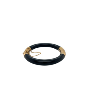 14K Yellow Gold Black Jade Bangle Bracelet
