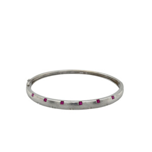 14K White Gold Ruby and Diamond Bangle Bracelet