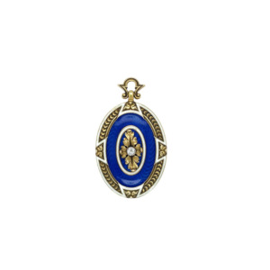Edwardian 14K Yellow Gold Enamel and Diamond Locket