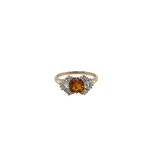 Antique 14K Yellow Gold Citrine and Diamond Ring