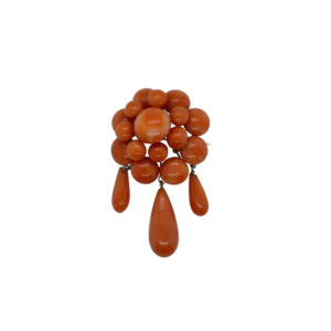 Antique 14K Yellow Gold Coral Brooch