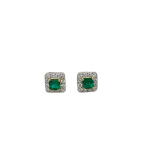 Platinum and 18K Yellow Gold Emerald and Diamond Earrings