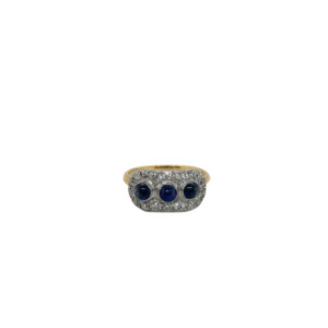 Edwardian Platinum and 18k Yellow Gold Sapphire and Diamond Ring