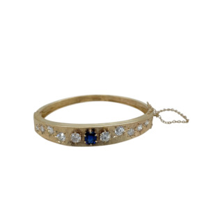14K Yellow Gold Sapphire and Diamond Bangle Bracelet