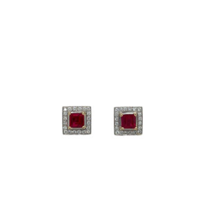 Platinum Ruby and Diamond Earrings