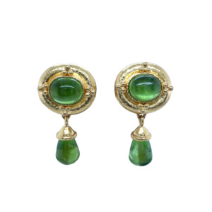 Elizabeth Locke 19K Yellow Gold Peridot Droop Earrings