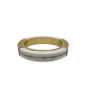 18K Yellow Gold Angel Skin Coral and Diamond Bangle Bracelet