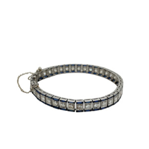 Art Deco Platinum Diamond and Sapphire Bracelet