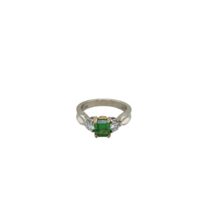 14K White Gold Tsavorite Garnet and Diamond Ring